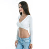 White Top Black Yellow Burgundy Crop Top Y2k Women Summer Aesthetic Sexy V Neck Long Sleeve Flare Top Camiseta Mujer Cut Out Top KENNRICK