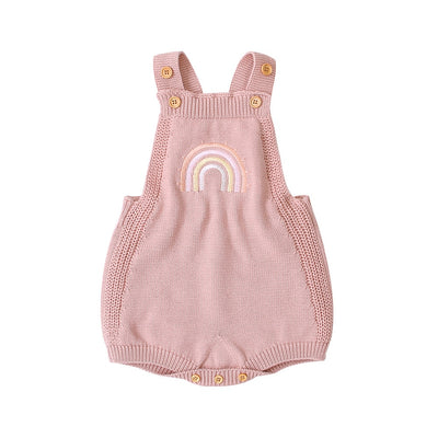 2020 Baby Summer Clothing Infant Baby Girls Sleeveless Jumpsuit Knitted Playsuits Embroidered Rainbow Pattern Basic Bodysuit KENNRICK