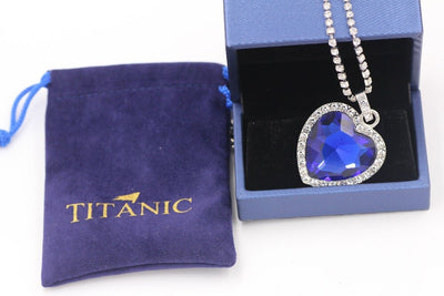 Titanic Heart of Ocean Blue Heart Love Forever Pendant Necklace with Titanic Earrings + Velvet Bag KENNRICK