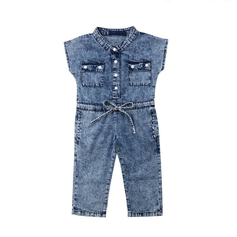 Summer Toddler Kids Baby Girl Clothes Denim Sleeveless Romper Jumpsuit Playsuit Long Pants Outfits 1-6T KENNRICK