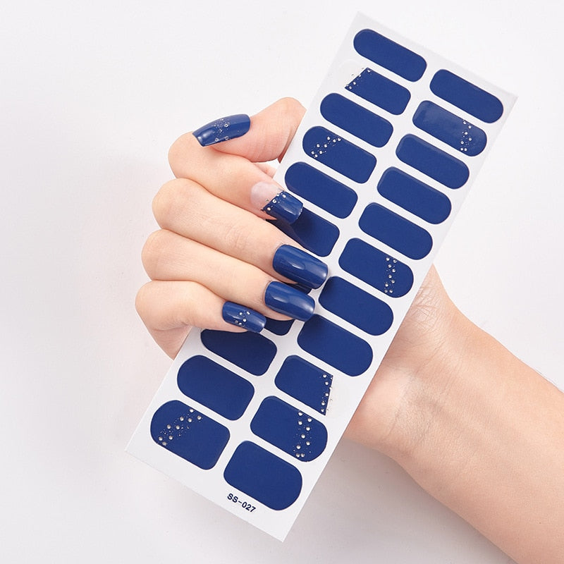 22tips Fashionable Blue Diamonds Nail Art Stickers Collection Manicure DIY Nail Polish Strips Wraps for Party Decor KENNRICK
