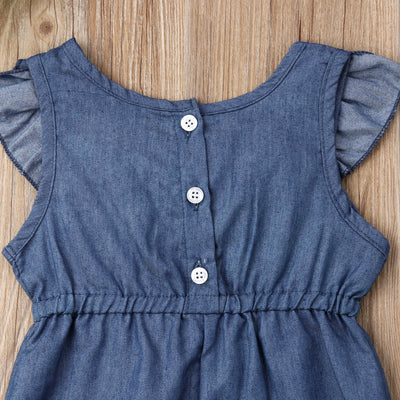 New Baby Girl Denim Romper Girls Princess Ruffle Romper Kids Jumpsuit Toddler Clothing Kid Causal Outfits Summer Clothes KENNRICK
