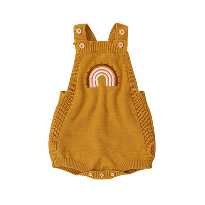 2020 Baby Summer Clothing Infant Baby Girls Sleeveless Jumpsuit Knitted Playsuits Embroidered Rainbow Pattern Basic Bodysuit KENNRICK