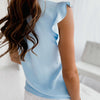 V-neck Stand Collar Women Top Solid Color Ruffle Sleeve Trim Drawstring Elegant Summer Blouse Streetwear KENNRICK