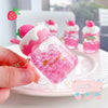 Sweet Strawberry Cream Fruit Cup Keychain Acrylic Moving Liquid Quicksand Pink Beads Keyring Women Bag Pendant Keyfob Gift KENNRICK