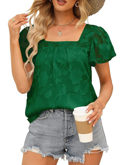 Summer Loose Chiffon Womens Tops And Blouses Fashion Square Collar Short Sleeve Office Work Lady Oversize Casual Elegant Shirt KENNRICK