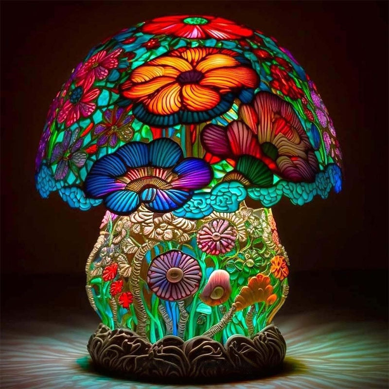 Vintage Stained Glass Mushroom Table Lamp Plant Series Snail Octopus Creative Colorful Bedroom Bedside Flower Retro Night Light KENNRICK