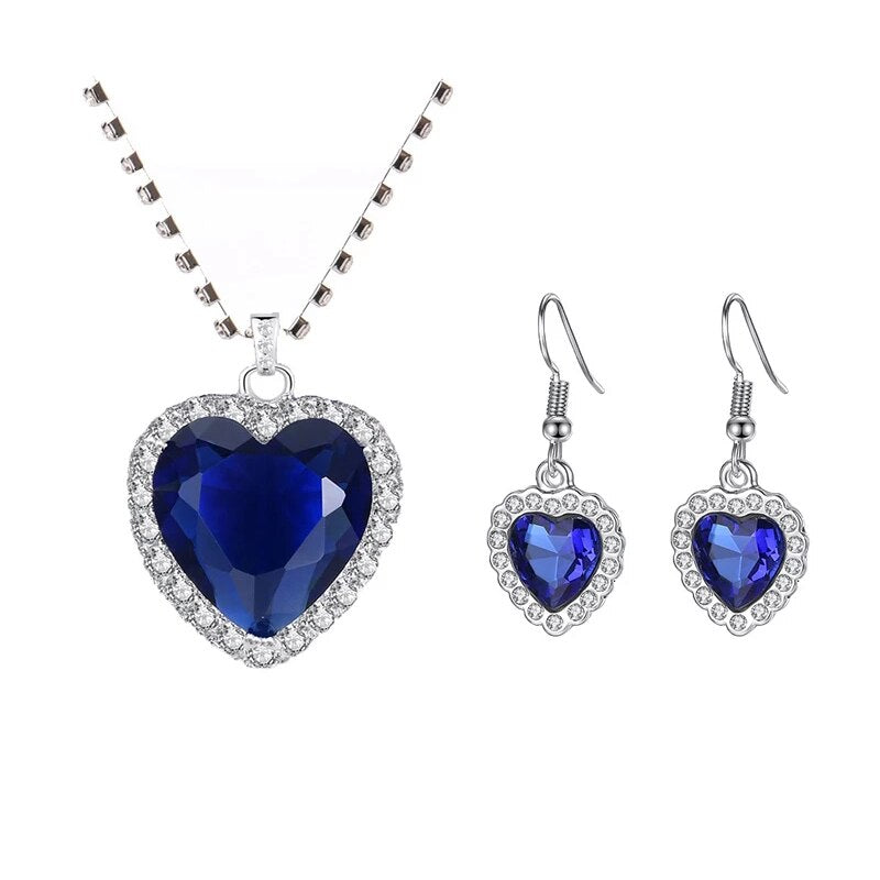 Titanic Heart of Ocean Blue Necklace Set
