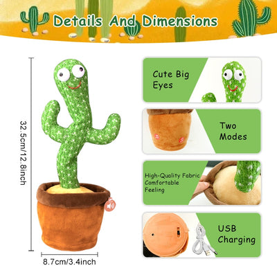 Dancing Cactus Repeat Talking Toy Song Speaker Wriggle Dancing Sing Toy Talk Plushie Stuffed Toys for Baby Adult Toys Gifts KENNRICK