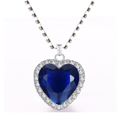 Titanic Heart of Ocean Blue Heart Love Forever Pendant Necklace with Titanic Earrings + Velvet Bag KENNRICK