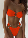 Ring Linked Bandeau Bikini 2023 Textured Swimsuit Women Swimwear Two-piece Bikini Set Bathing Suit Beach Wear Biquini Female KENNRICK