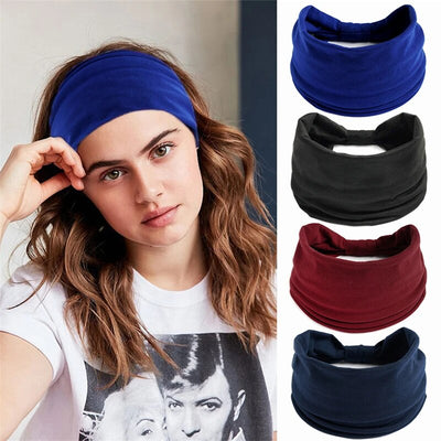 New Boho Solid Color Wide Headbands Vintage Knot Elastic Turban Headwrap for Women Girls Cotton Soft Bandana Hair Accessories KENNRICK