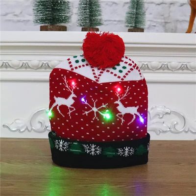 LED Christmas Knitted Hat Light Up Xmas Beanie Cap Unisex Winter Beanie Sweater Hat with Colorful LEDs for Christmas New Year KENNRICK