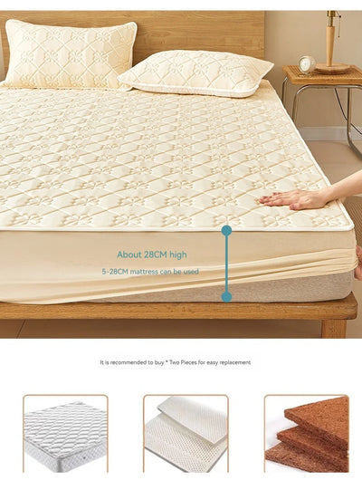 Waterproof Elastic Mattress Cover Bed Sheets Pad Protector Bed Cover Soft Queen King Solid Color Latex Mat Cover 150/160/180x200 KENNRICK
