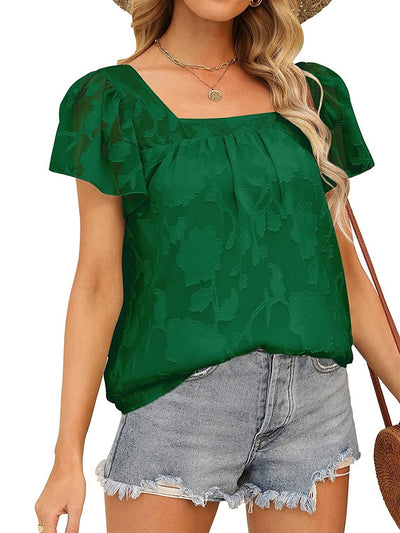 Summer Loose Chiffon Womens Tops And Blouses Fashion Square Collar Short Sleeve Office Work Lady Oversize Casual Elegant Shirt KENNRICK