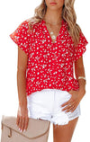 Shirt  European and American women's Clothing  2023 New Top Short Sleeved V-neck Chiffon Printed Women KENNRICK