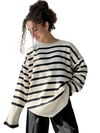 Striped Knitted Women Loose O-neck Long Sleeve Sweater KENNRICK