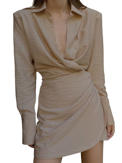 Elegant Women Padded Shoulder Shirt Dresses HESAXY