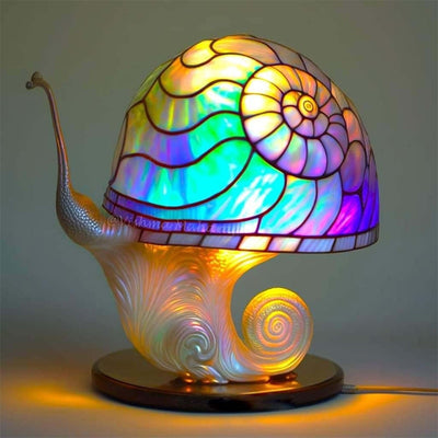 Vintage Stained Glass Mushroom Table Lamp Plant Series Snail Octopus Creative Colorful Bedroom Bedside Flower Retro Night Light KENNRICK