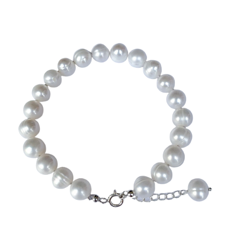 Fashion White Pearl Bracelet 9-10mm Real Natural Freshwater Pearl 925 Sterling Women Jewelry KENNRICK