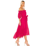 Women Floral Print Dress Summer Sexy Off Shoulder Ruffle Short Sleeve Dress Vestidos 2023 Elegant Casual Spaghetti Strap Dresses KENNRICK