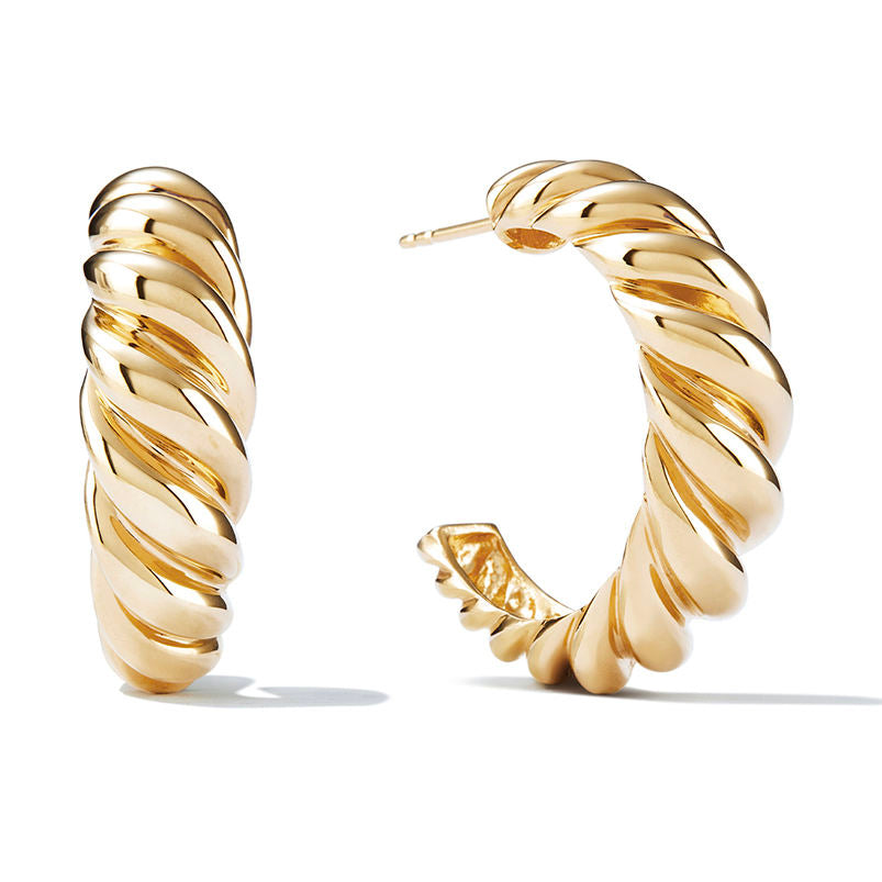 18k gold croissant dome twisted  hoop earrings