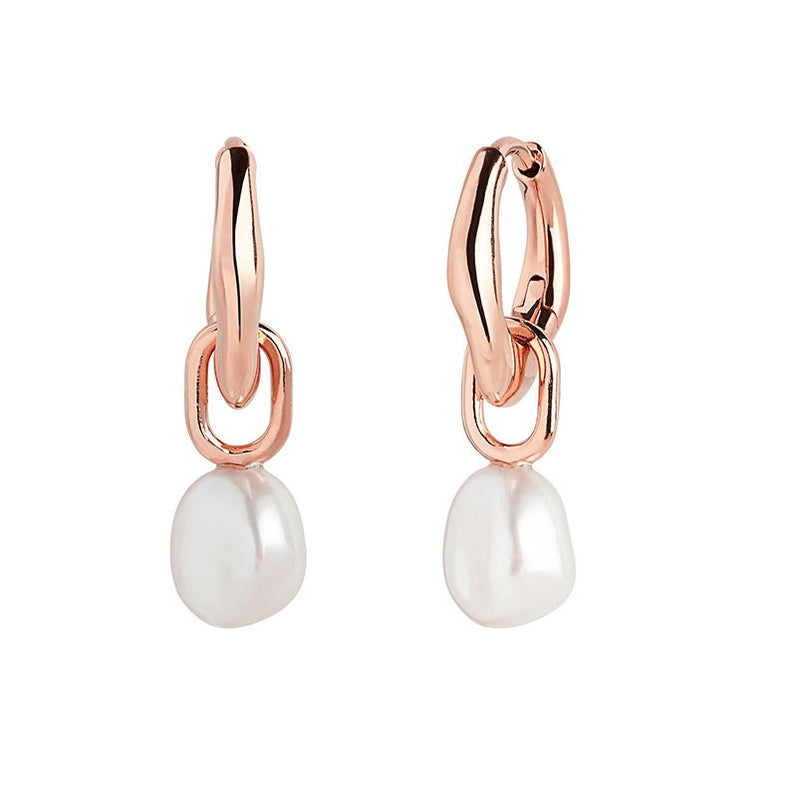 Drop huggie pearl gold plated earrings