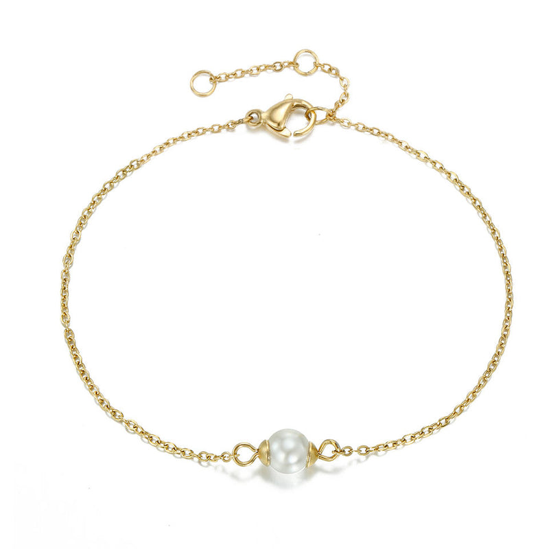 Minimalist Stainless Steel Gold Charms Simulated-pearl Bracelets