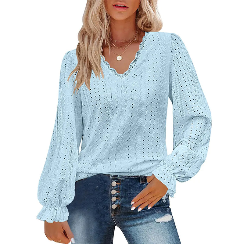Hollow-out Casual Long Sleeve Tops KENNRICK