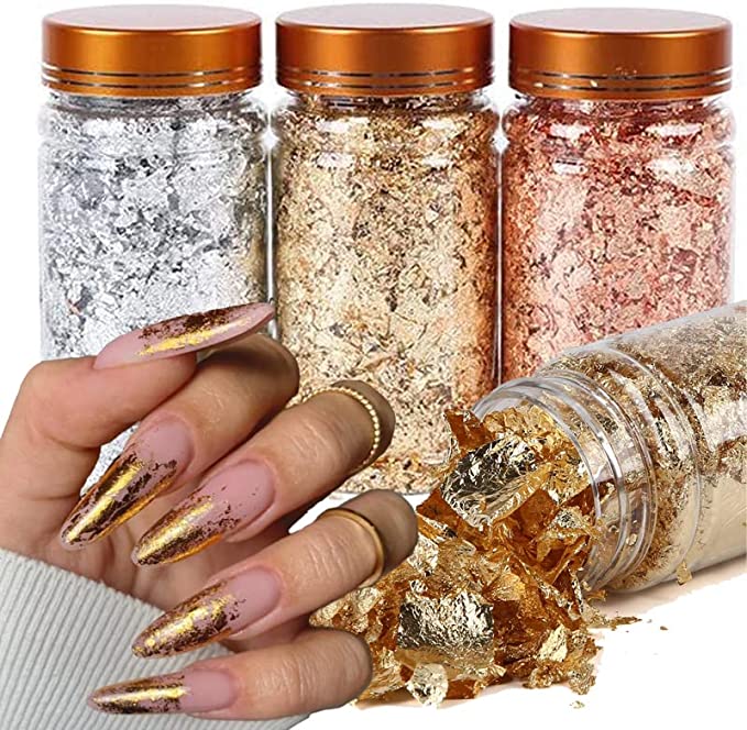 Gold Flakes Nails DIY Stickers Manicure Decorations KENNRICK