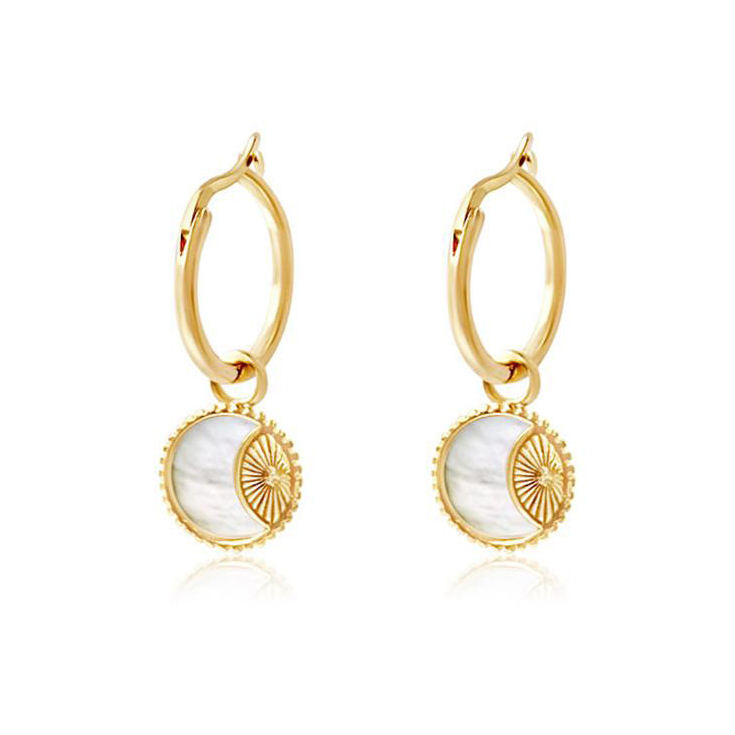 Elegant gold plated pearl Solar Charm Earrings