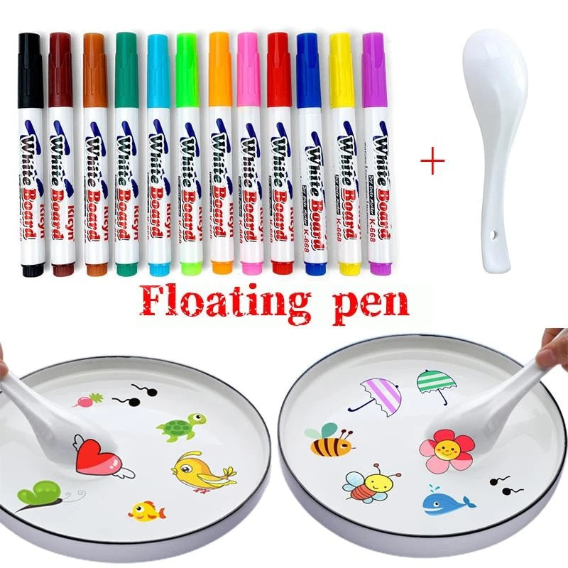 8/12 Colors Magical Water Painting Pen Water Drawing Floating Doodle Whiteboard Markers Kids Toys Early Education Magic Spoon KENNRICK