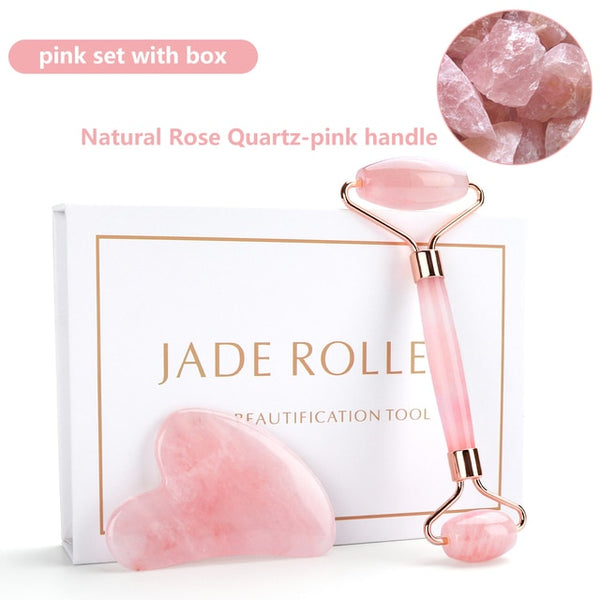 Natural Face Lifting Rose Quartz Jade Facial Body Massager Roller Set KENNRICK