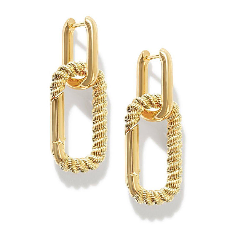 18k gold Brass rope huggie hoop earrings