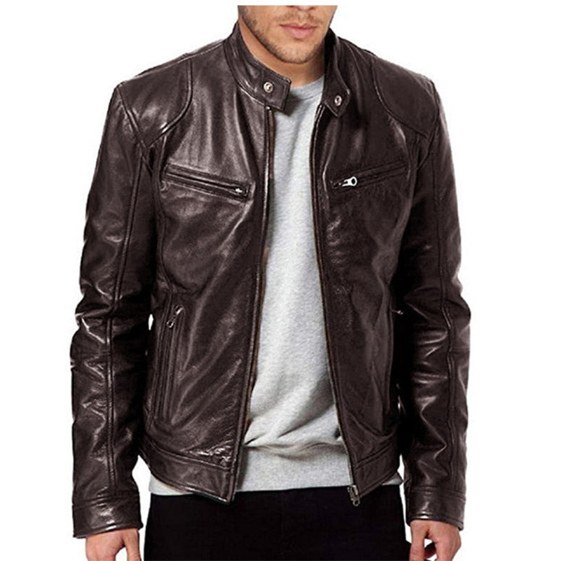 Mens Fashion Leather Jacket Coats HESAXY