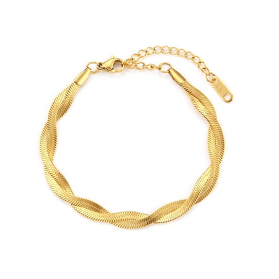 18K Gold Plated Waterproof Braided New Herringbone Chain Necklace Bracelets Set KENNRICK