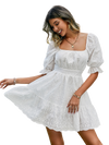 Simplee Lace up hollow out knot summer white dress women Holiday casual high waist ruffled mini dresses A-line frills vestido KENNRICK