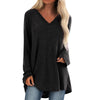 Women's Plain Long Sleeves Loose Casual Top Solid V Neck Pullover T-shirt KENNRICK