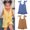 1-6Y New Baby Girl Cotton Linen Clothes Girls Ruffle Romper Kids Jumpsuit Summer Sleeveless Button Overalls Outfits KENNRICK