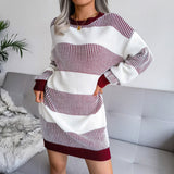 Women Elegant strip patchwork sweater dress KENNRICK