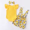 Baby Girl Summer Clothes Set Fashion Newborn Infant Knitting Cotton Ruffles Romper Shorts Bow Headband 3Pcs For Toddler Outfits KENNRICK