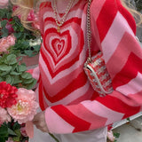 Women Knitted Sweater Heart Striped Long Sleeve KENNRICK