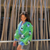 Streetwear Green Handmade Knitted Cardigans Women Long Puff Sleeve Jackets Stylish Sweater KENNRICK