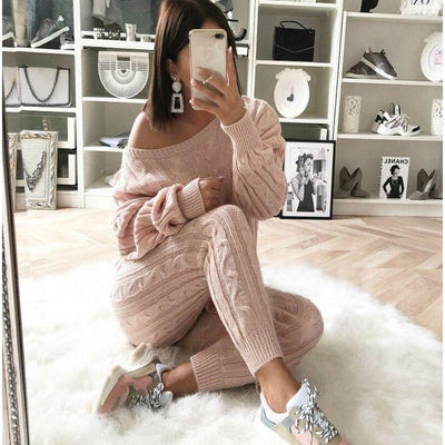 Women O-Neck Sweater Set Top+Pants Knitted Suit KENNRICK