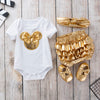 2020 New Baby Girl Clothes White Cotton Rompers and Golden Ruffles Baby Girls Tutu Skirt Shoes Headband Newborn Sets KENNRICK