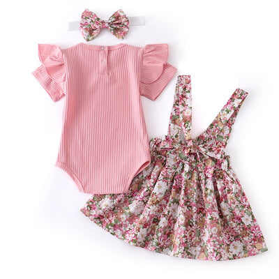 3Pcs Baby Girl Clothes Set Summer Newborn Infant Solid Color Romper Ruffle Floral Dress Overalls Outfit For Toddler Clothing KENNRICK