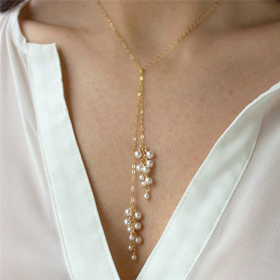 Real 14K Gold Filled Y Necklace Natural Pearl Necklace Gold Choker Handmade Pendants Jewelry KENNRICK