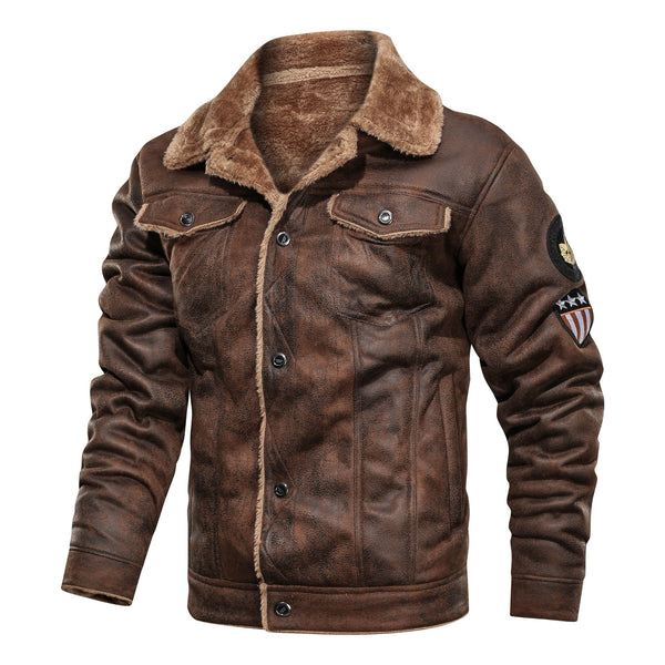 Men Leather Jackets Spring Thick Warm Fleece HESAXY