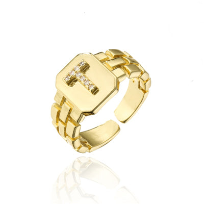 New Fashion Gold Color Initial Ring HESAXY
