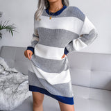 Women Elegant strip patchwork sweater dress KENNRICK